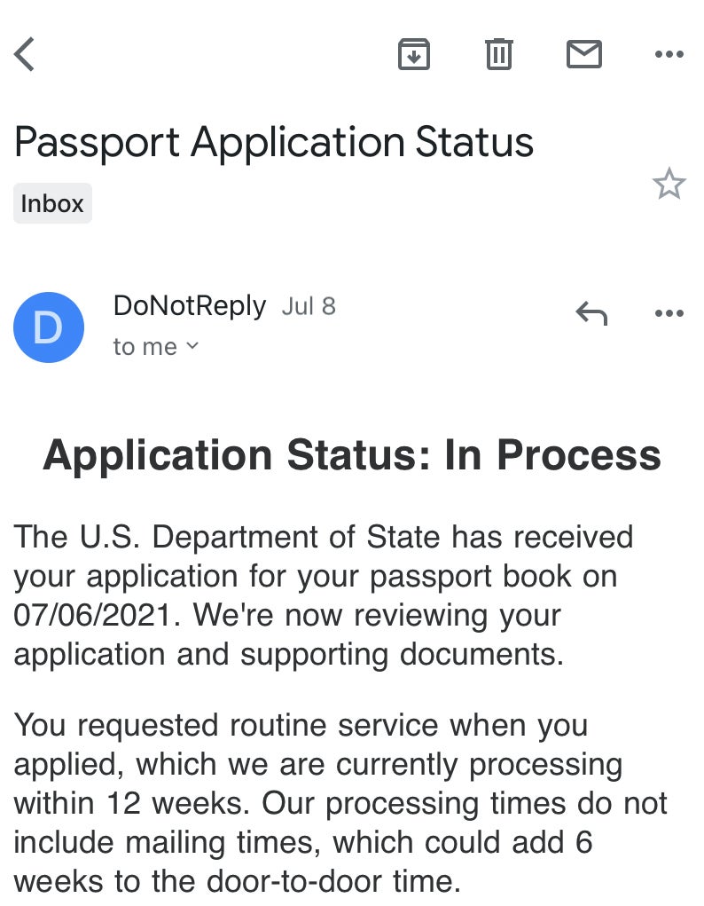 u.s. passport application status in process