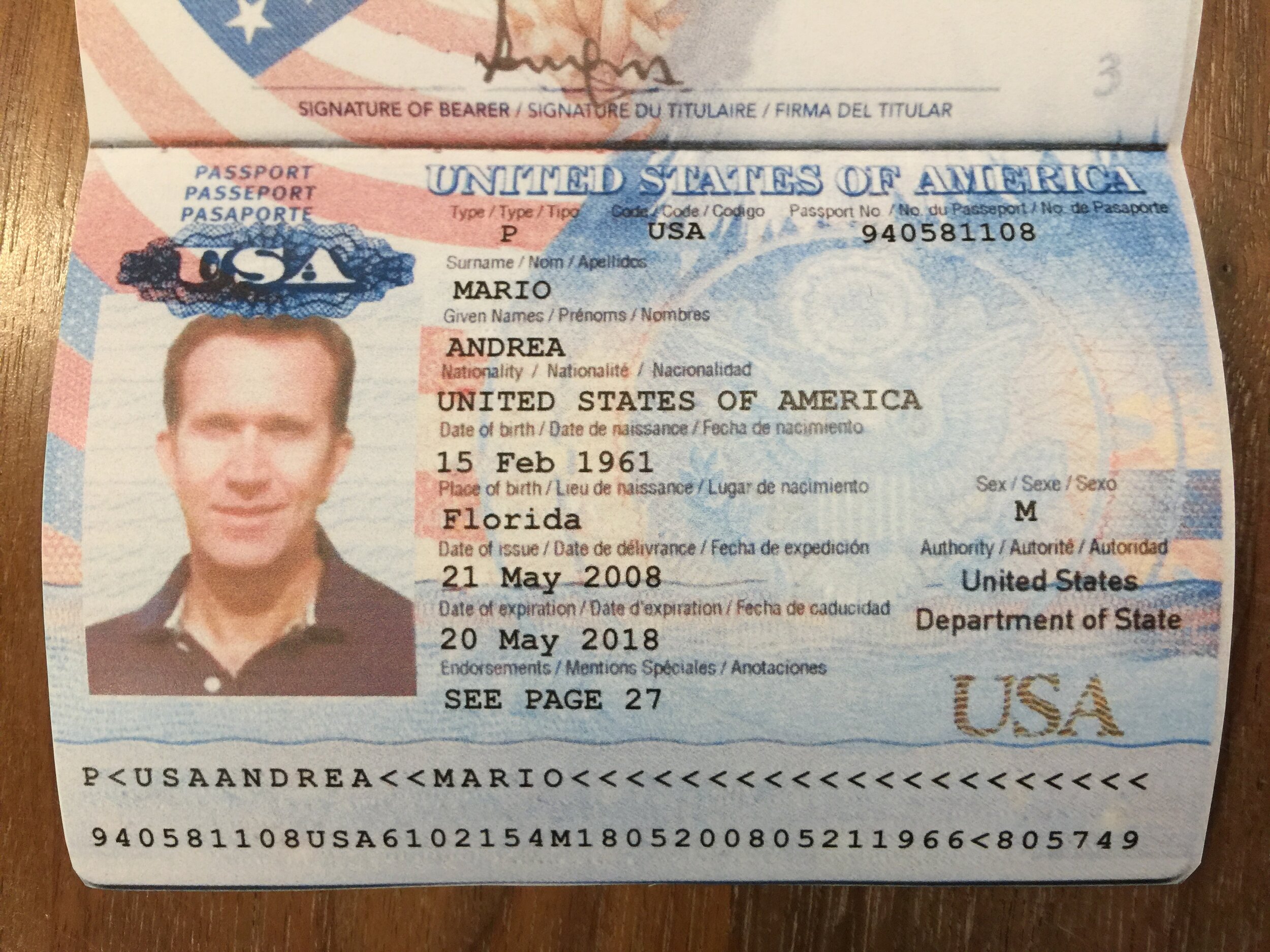 u.s. passport signature of bearer