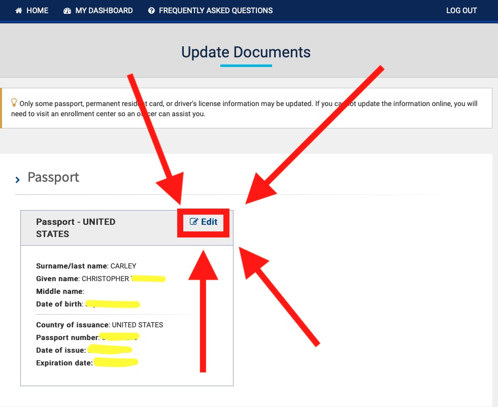 update global entry with new passport