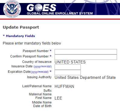 updating passport global entry