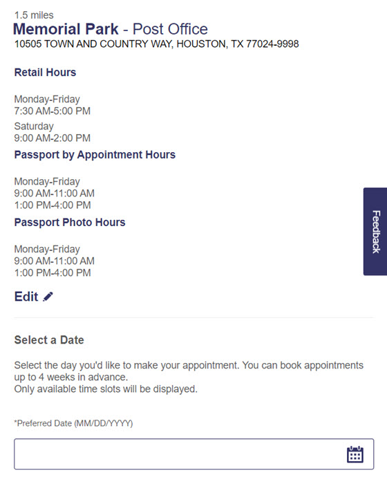 usps com schedule passport