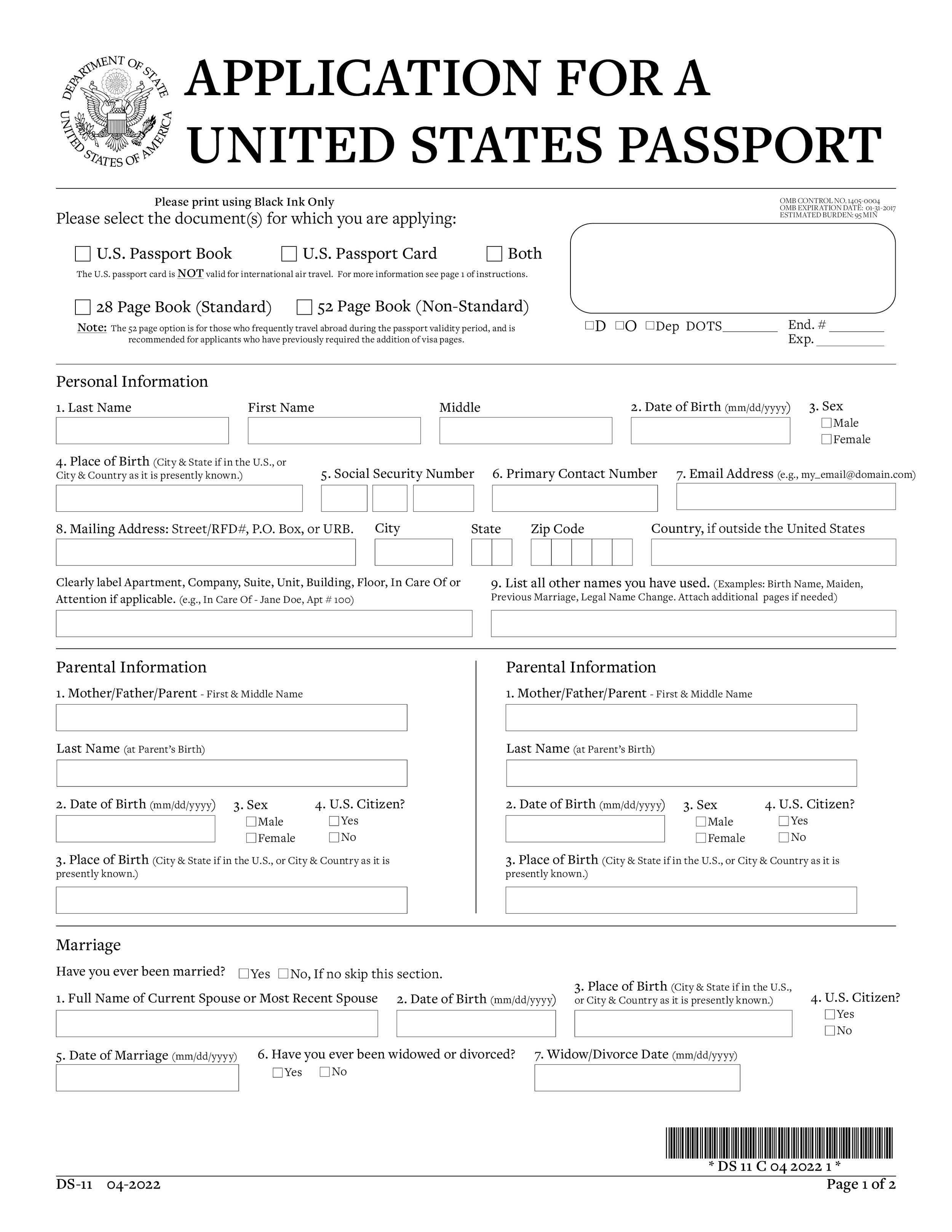 usps passport application form