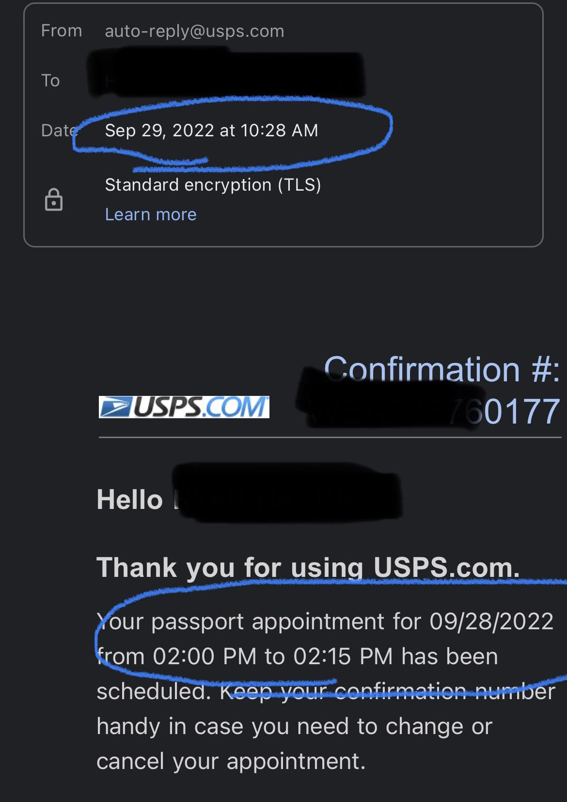 usps passport appointment confirmation