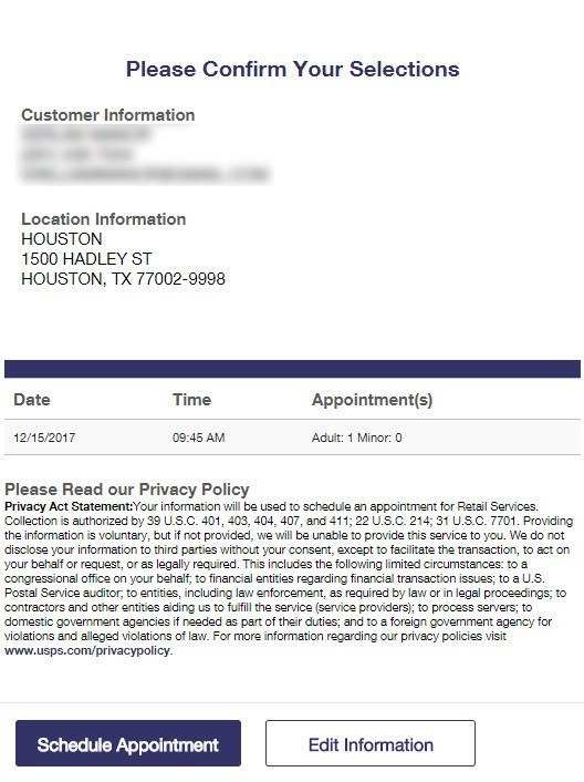 usps passport appointments houston