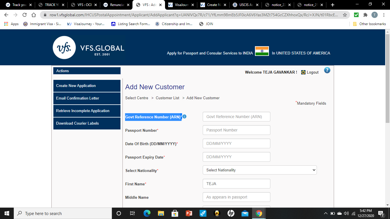 vfsglobal indian passport