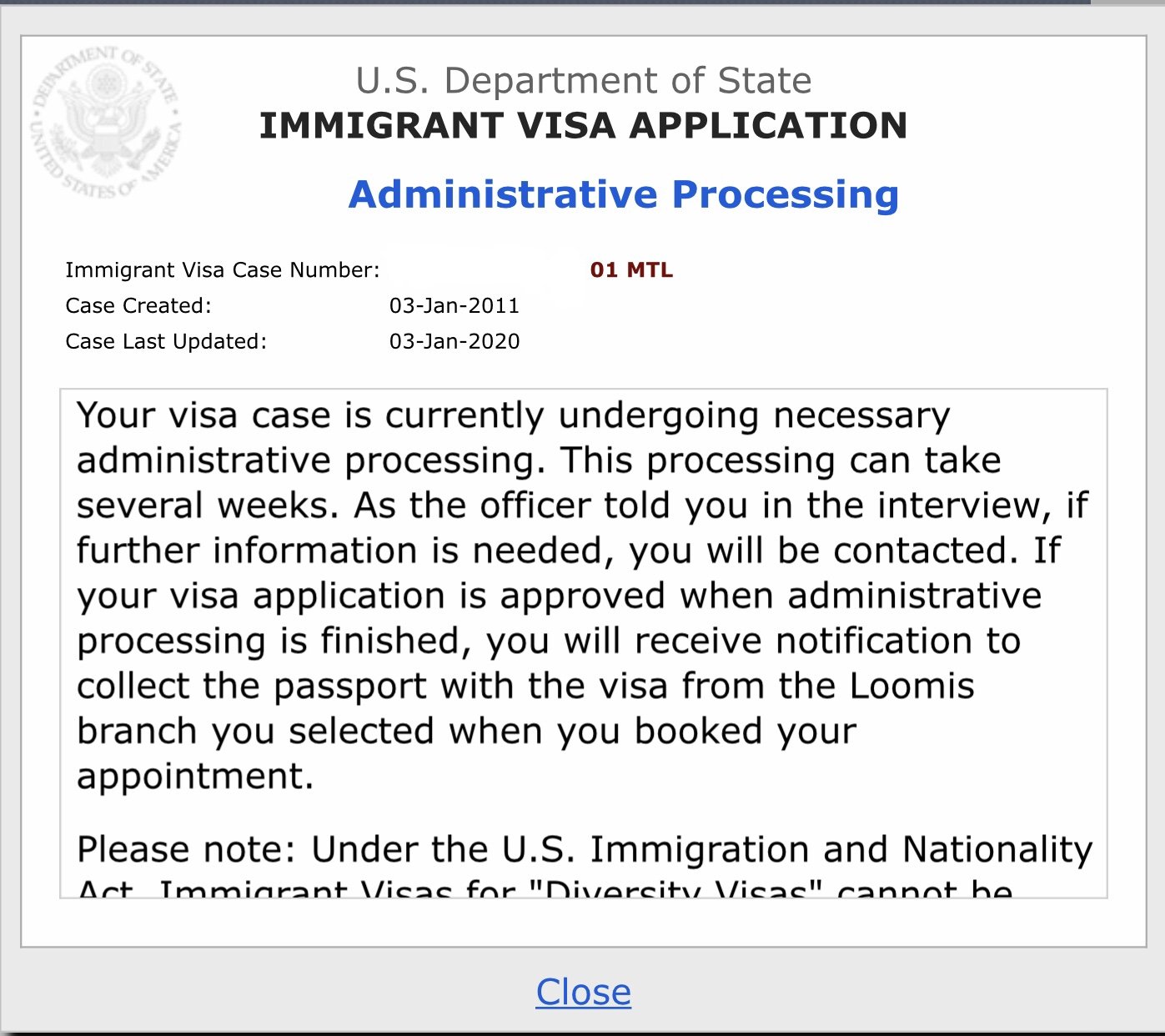 visa status administrative processing but passport ready for pickup