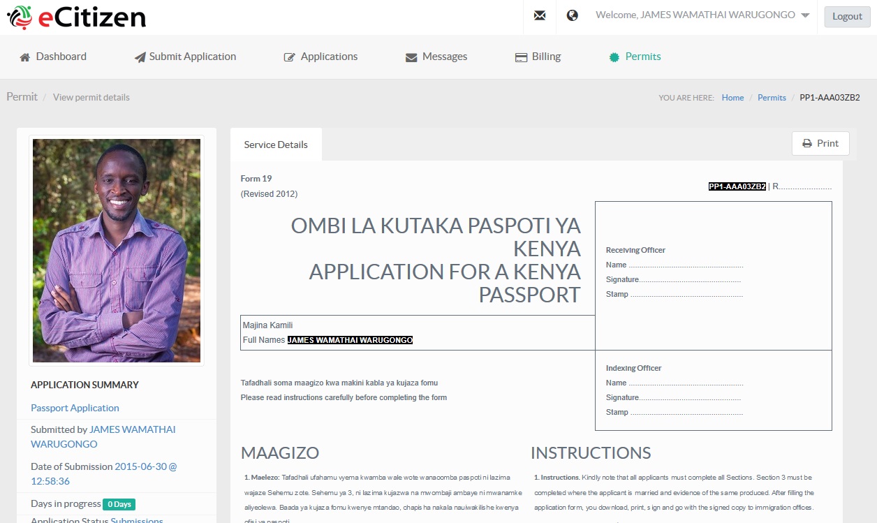 www ecitizen go ke passport application form