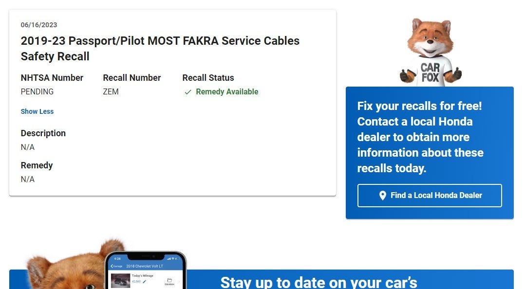 #zem 2019-23 passport/pilot most fakra service cables safety recall